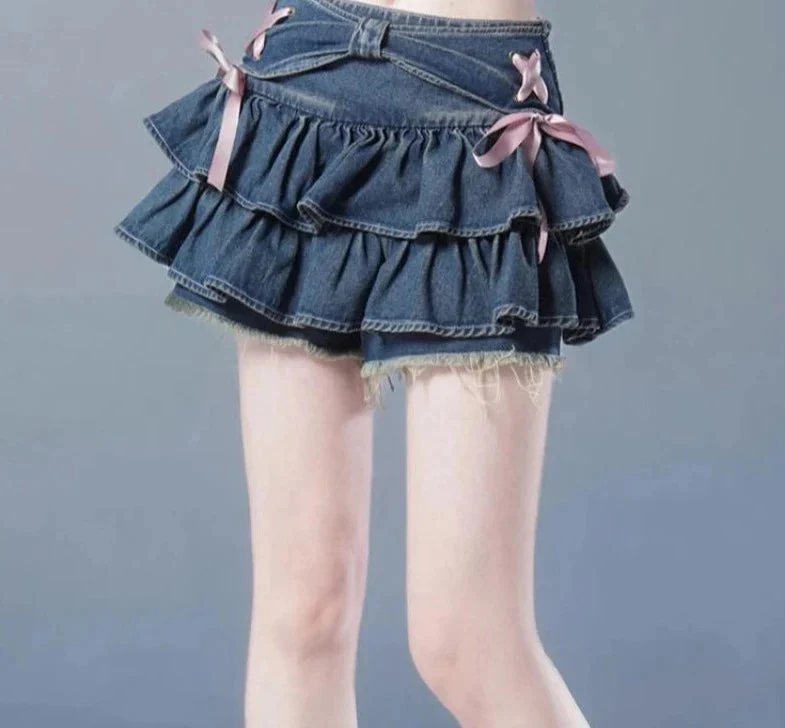 Y2K Ruffled Denim Mini Skirt - Image 2