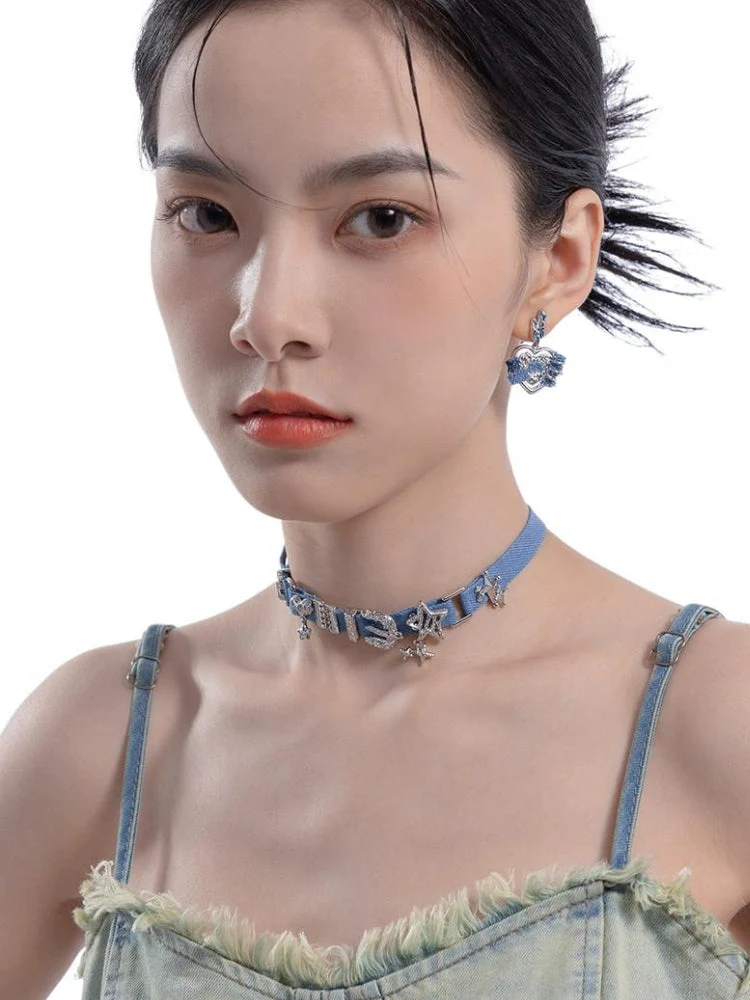 Y2K Sparkle Denim Choker Necklace - Image 4