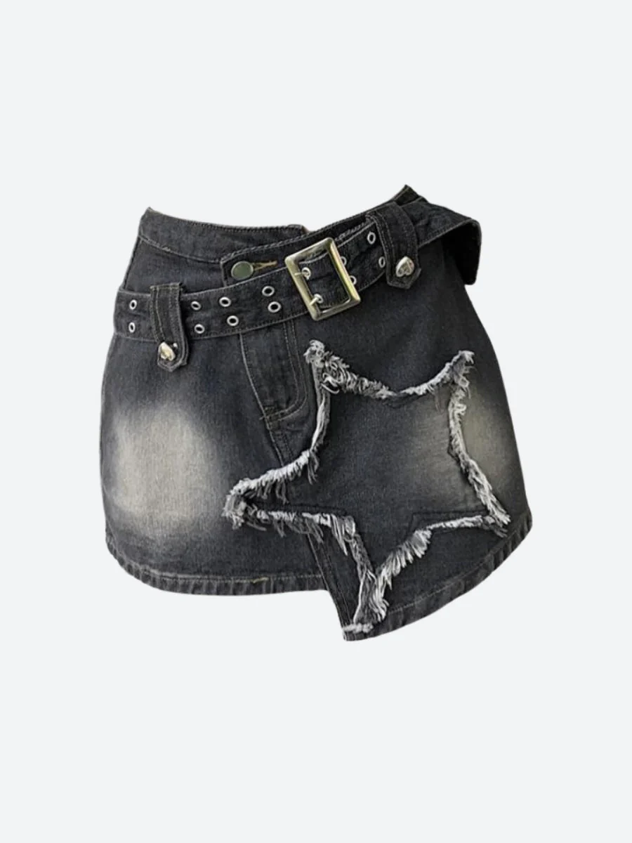 Y2K Star Asymmetric Denim Mini Skirt - Image 4