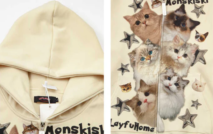 Y2K Star Cat Print Zip-up Hoodie - Image 3