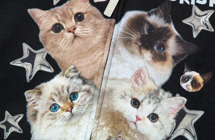 Y2K Star Cat Print Zip-up Hoodie - Image 5