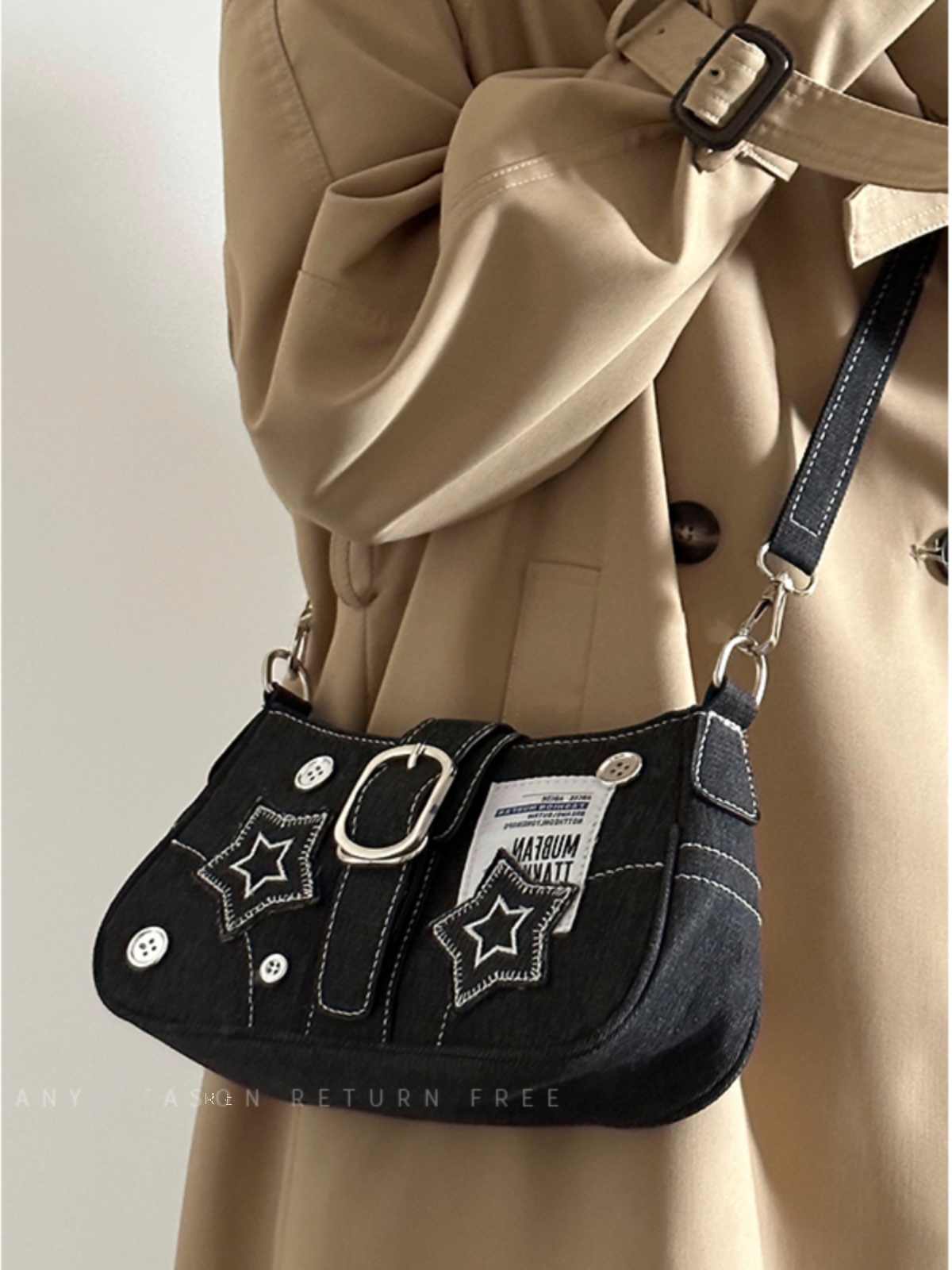 Y2K Star Denim Crossbody Bag - Image 3