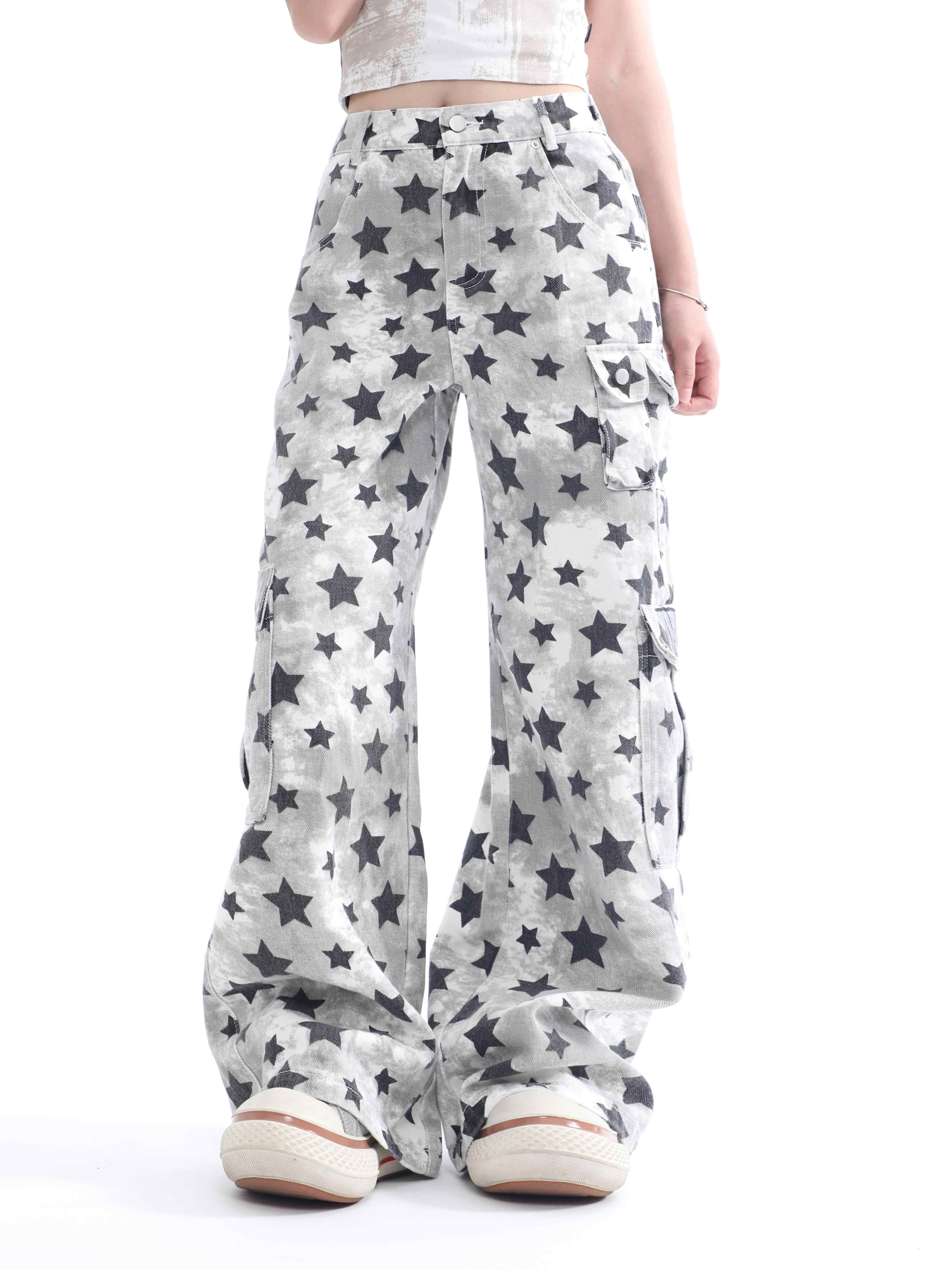 Y2K Star Distressed Camouflage Jeans - Image 3