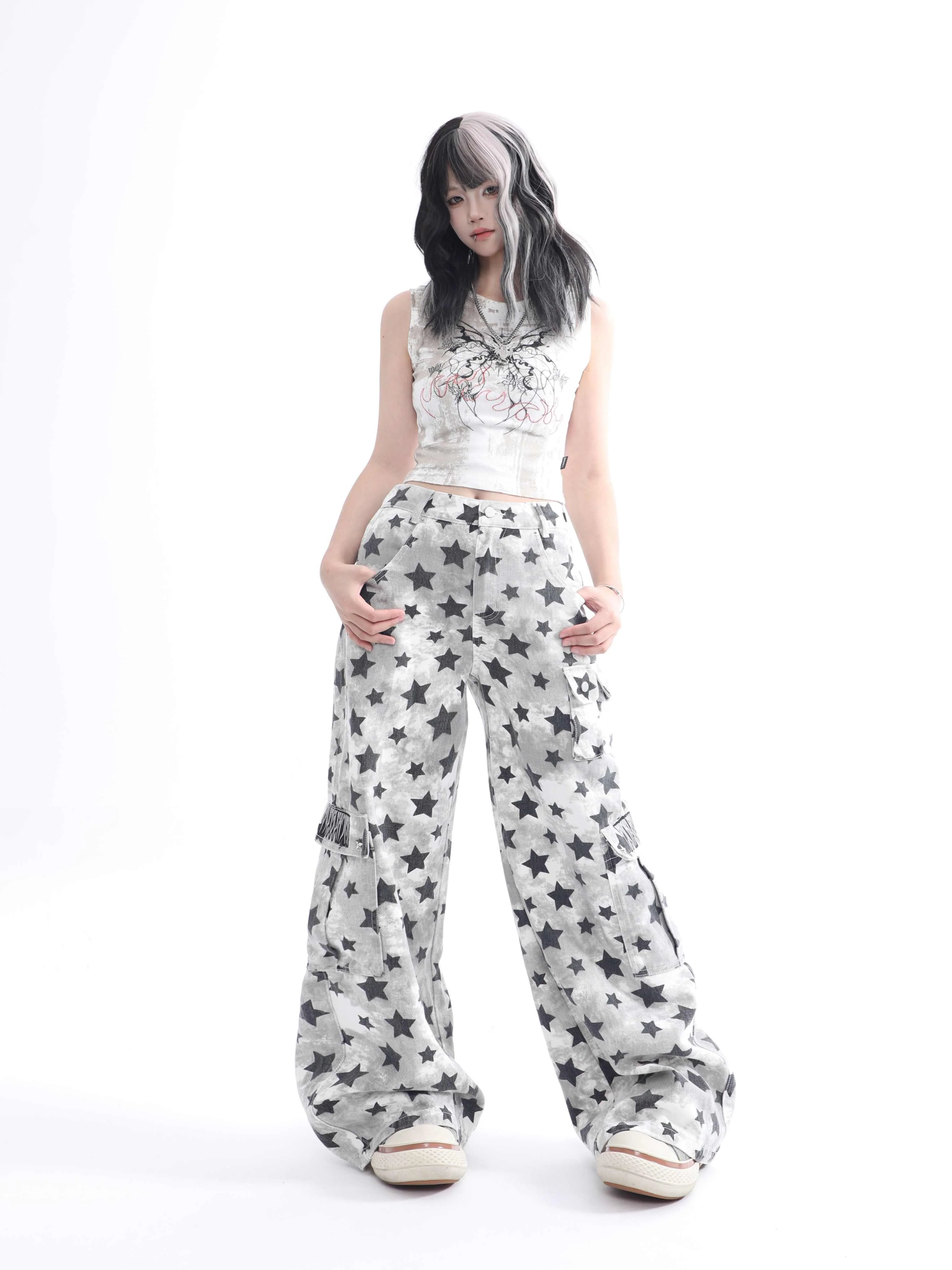 Y2K Star Distressed Camouflage Jeans - Image 4