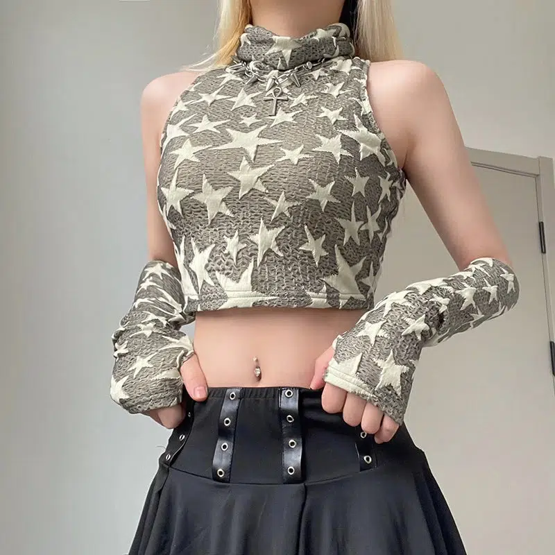 Y2K Star Embroidered Crop Top - Image 3