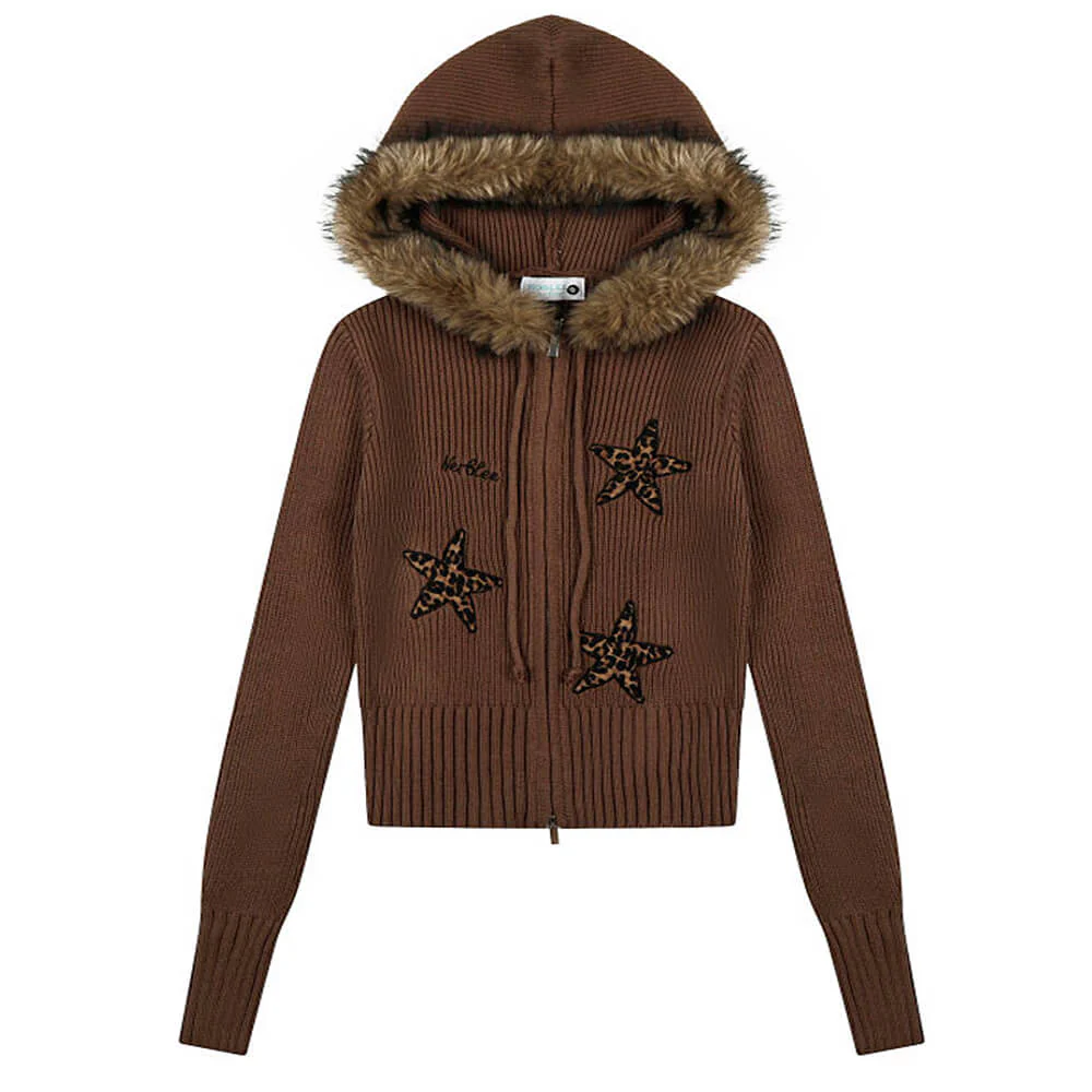 Y2K Star Fur Trim Zip Hoodie - Image 9
