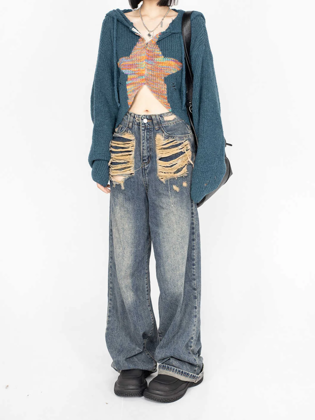 Y2K Star Navy Knit Cardigan - Image 4