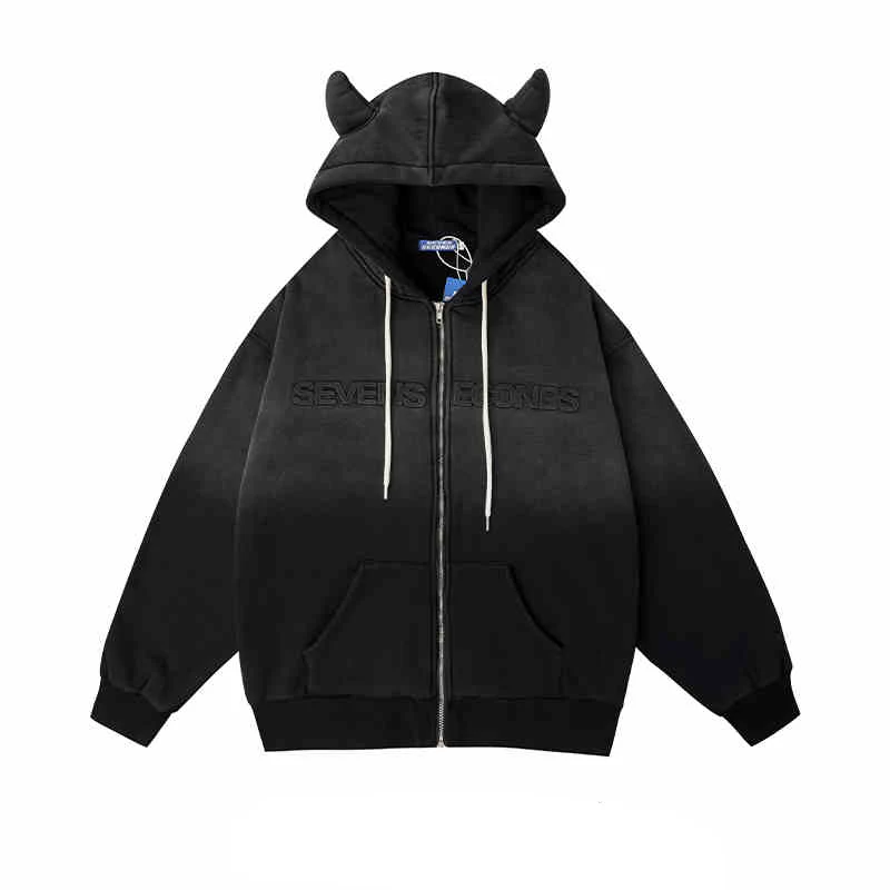 Y2K Street Horn Zip-up Hoodie Sweatshirt - Image 2