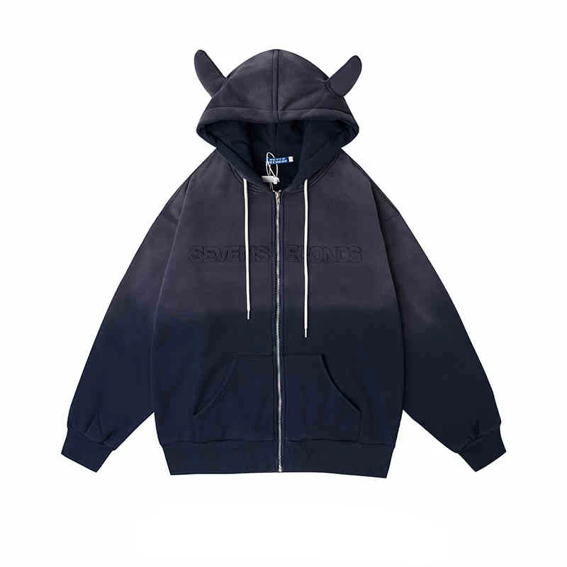 Y2K Street Horn Zip-up Hoodie Sweatshirt - Image 4