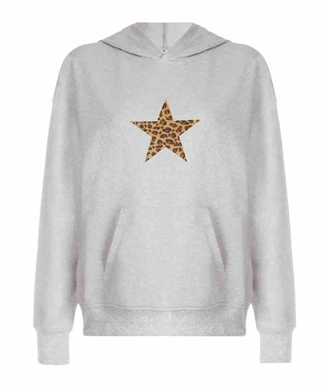 Y2K Street Leopard Print Star Hooded Sweatshirt