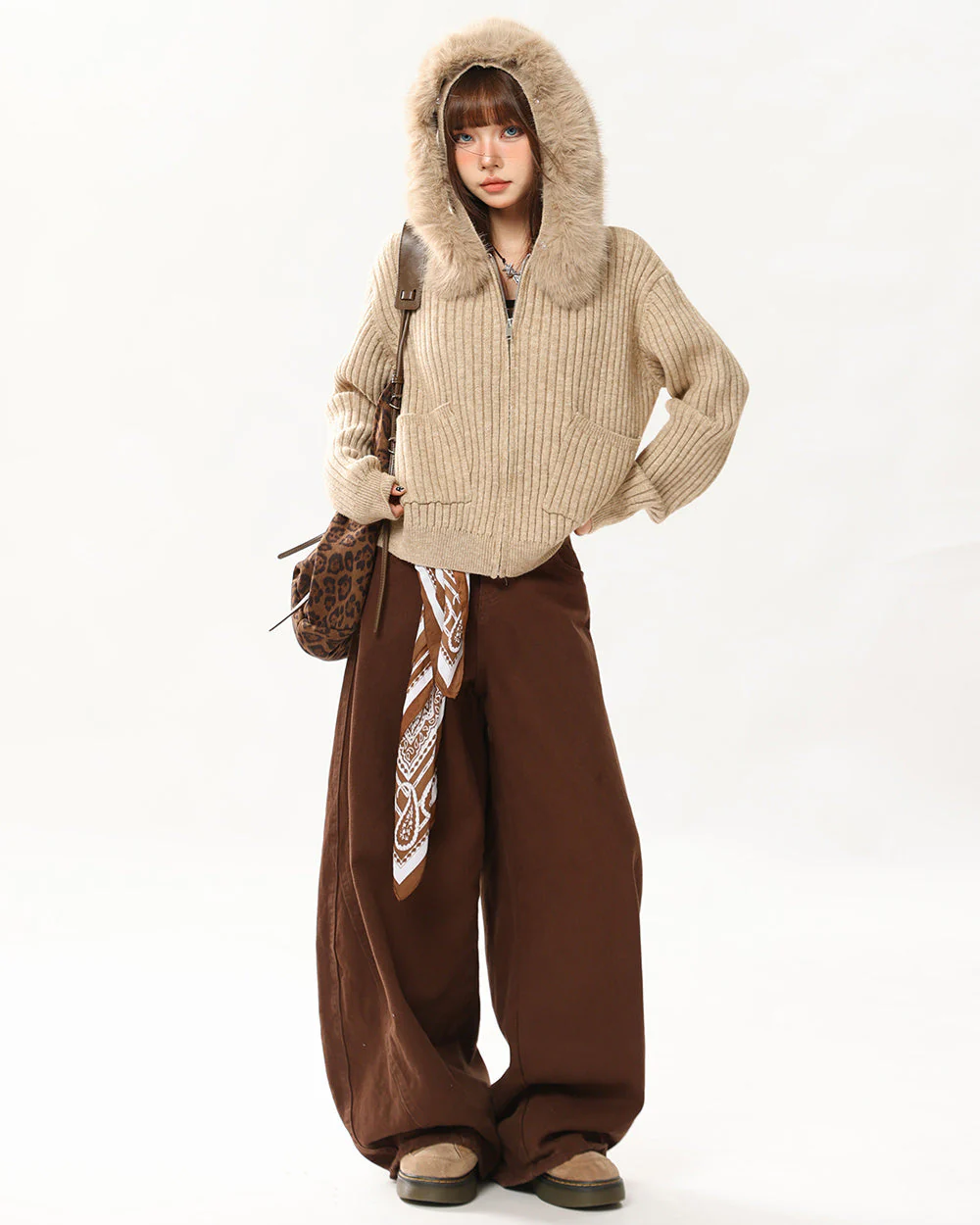 Y2K Style Fur Trim Zip Hoodie - Image 7