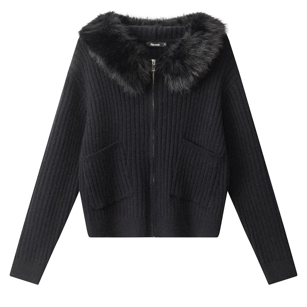 Y2K Style Fur Trim Zip Hoodie - Image 9