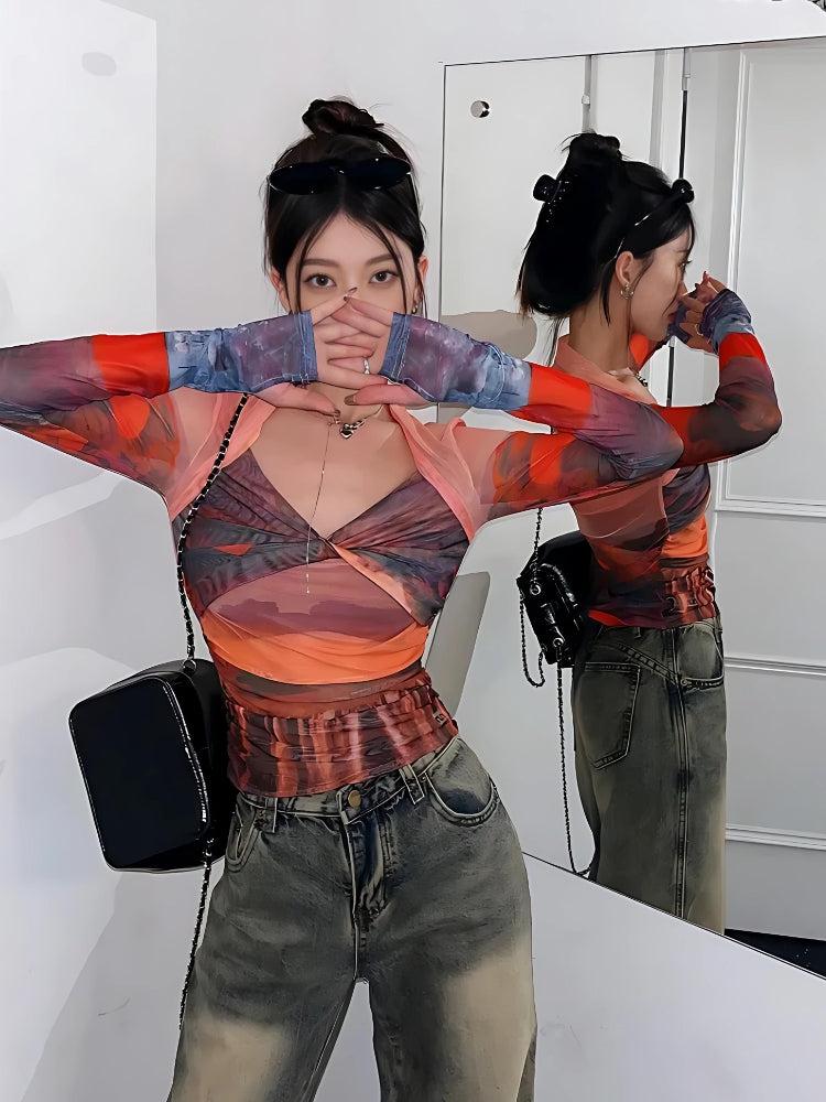 Y2K Sunset Mesh Top - Image 3