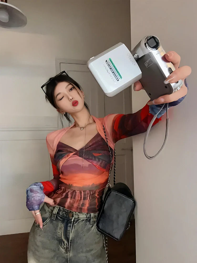 Y2K Sunset Mesh Top - Image 4