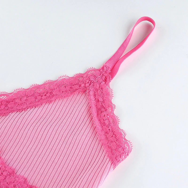 Y2K Tank Top Lace Rim Bubblegum Pink - Image 4