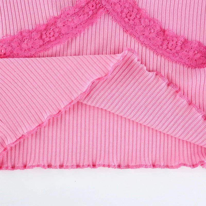 Y2K Tank Top Lace Rim Bubblegum Pink - Image 6