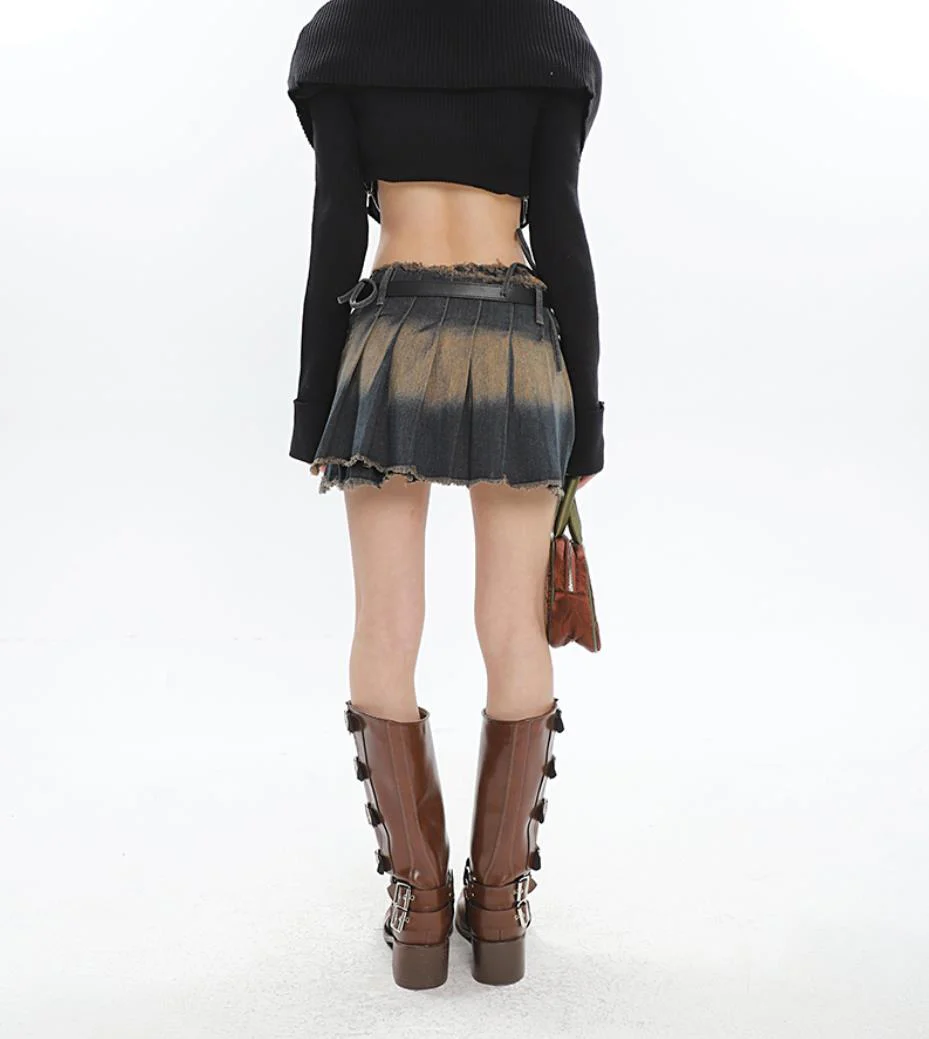 Y2K Tie At Side Distressed Mini Skirt - Image 5