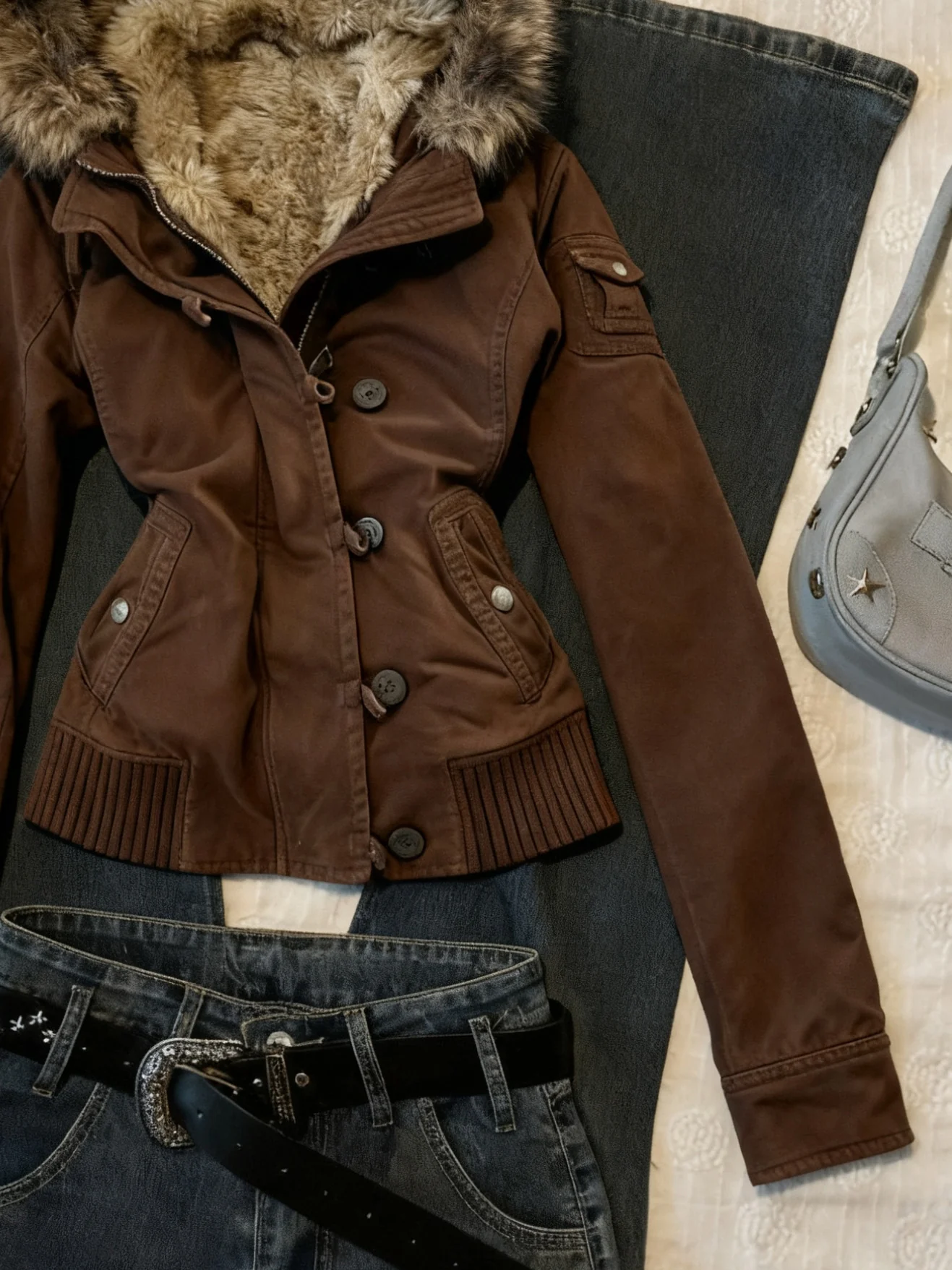 y2k vintage brown hooded jacket - Image 3