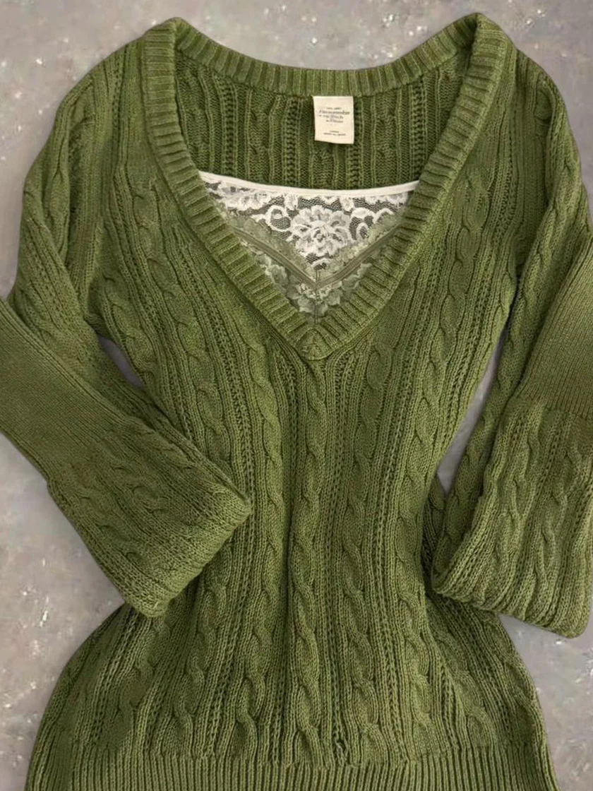 y2k vintage fake two-piece knitted sweater - Image 4