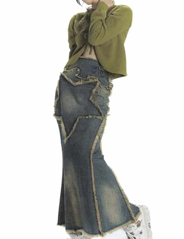 Y2K Vintage Star Maxi Denim Skirt - Image 4