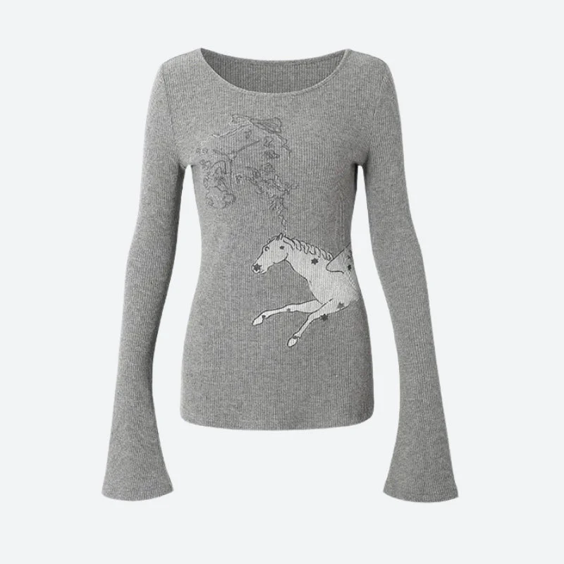 Y2K White Horse Ribbed Top - Image 4