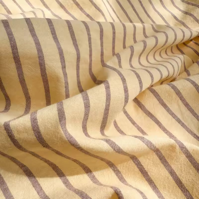Yellow & Brown Striped Cotton Bedding Set - Image 7