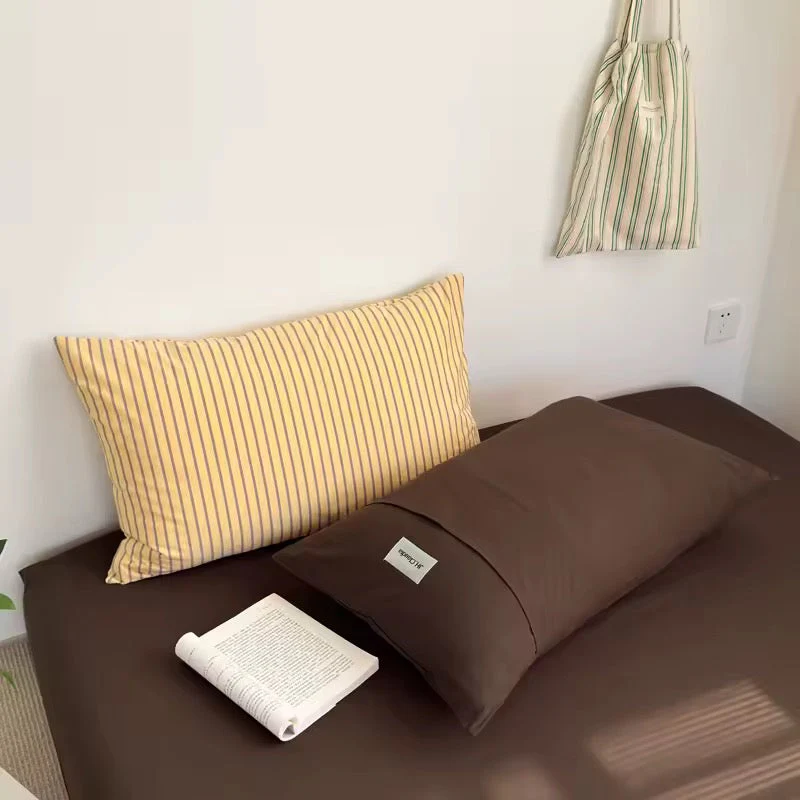 Yellow & Brown Striped Cotton Bedding Set - Image 8