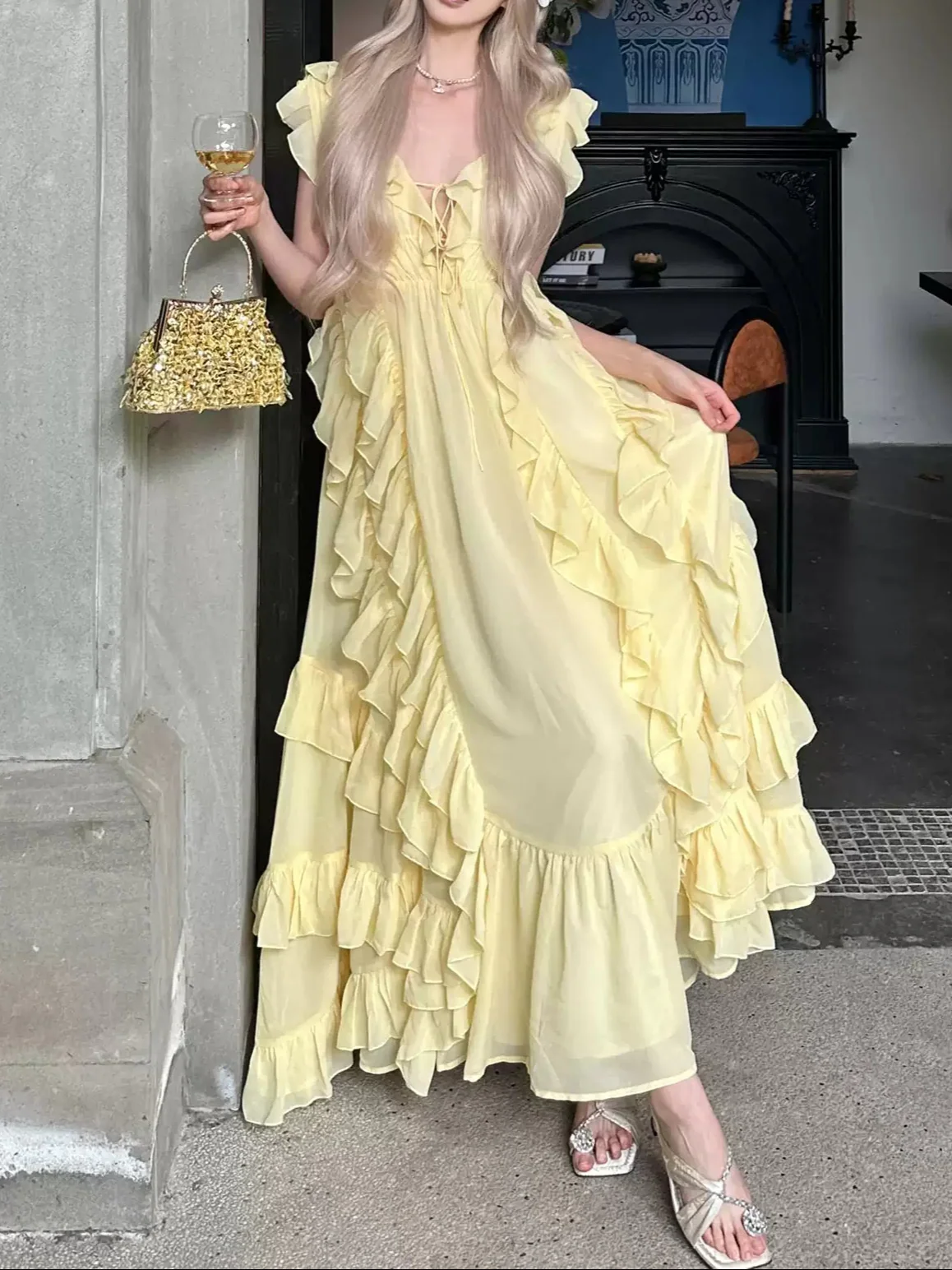 Yellow Irregular Ruffled Fairy Dress - Image 2