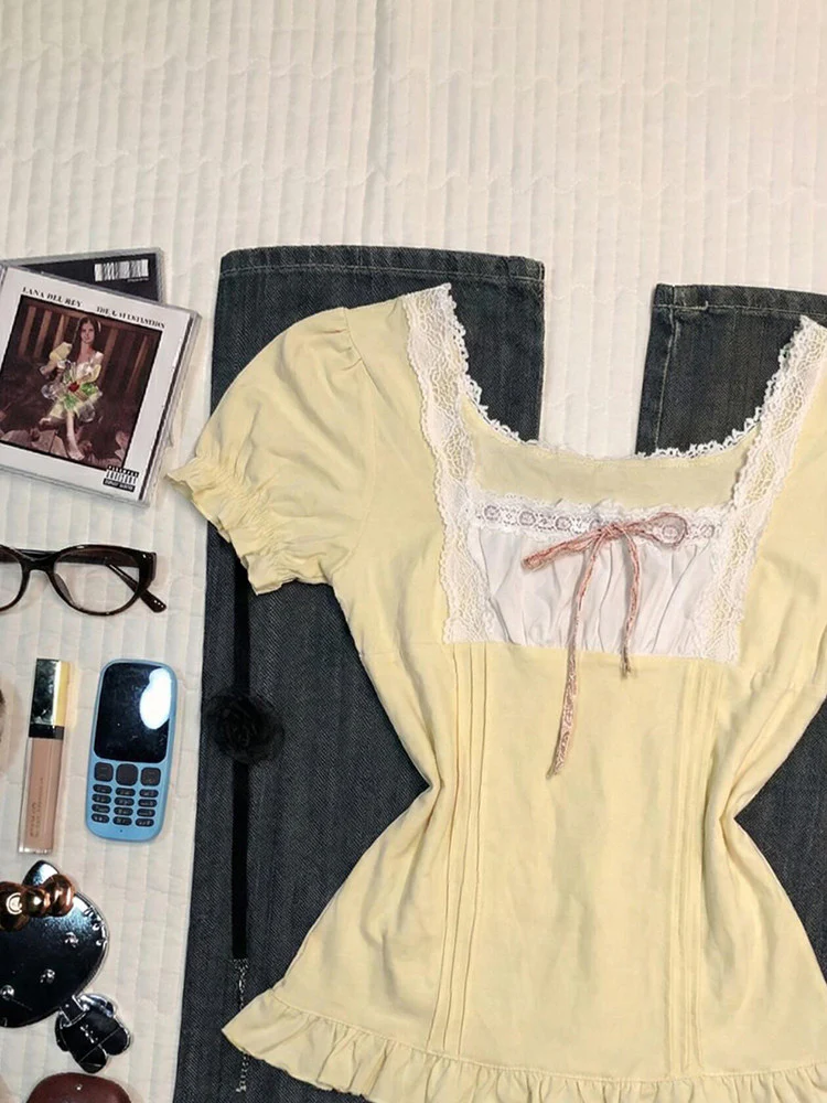 yellow lace bow shirt - Image 2