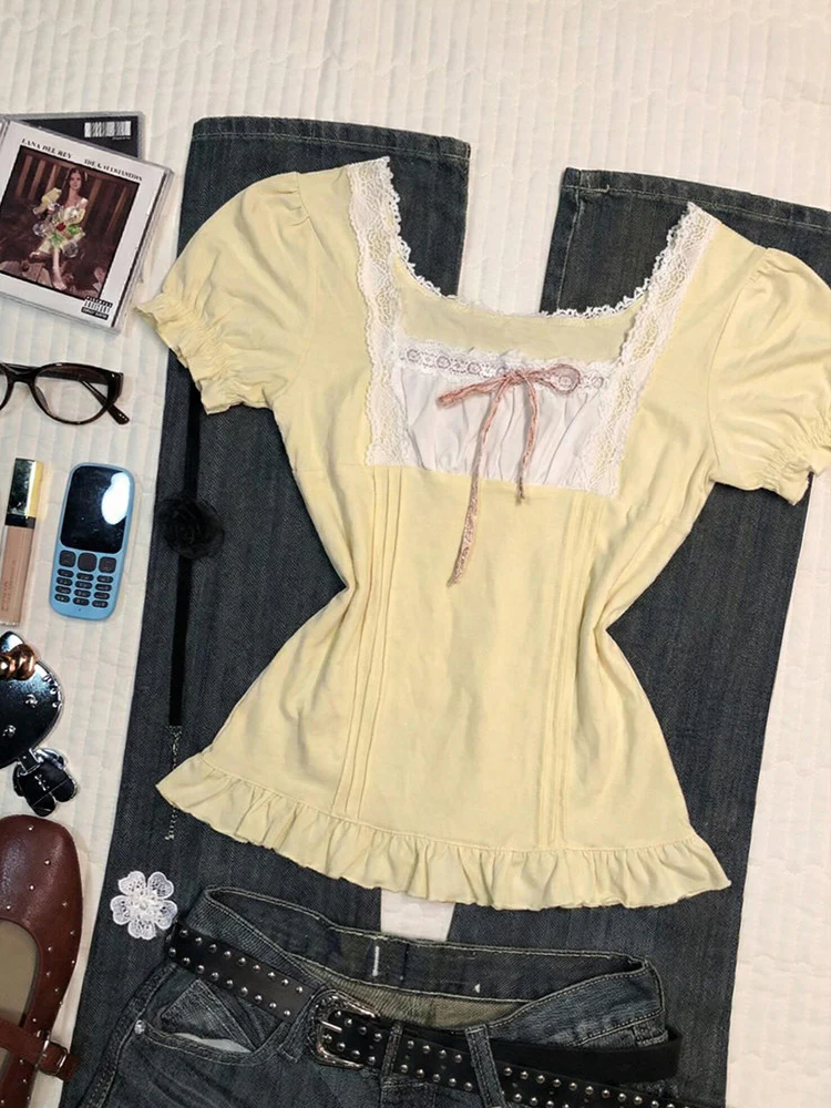 yellow lace bow shirt - Image 5