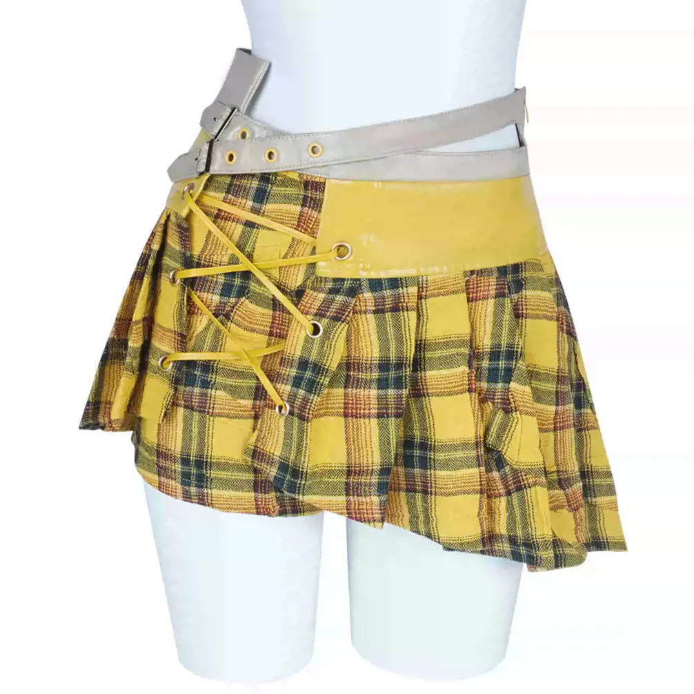Yellow plaid irregular fine wrinkle skirt - Image 3