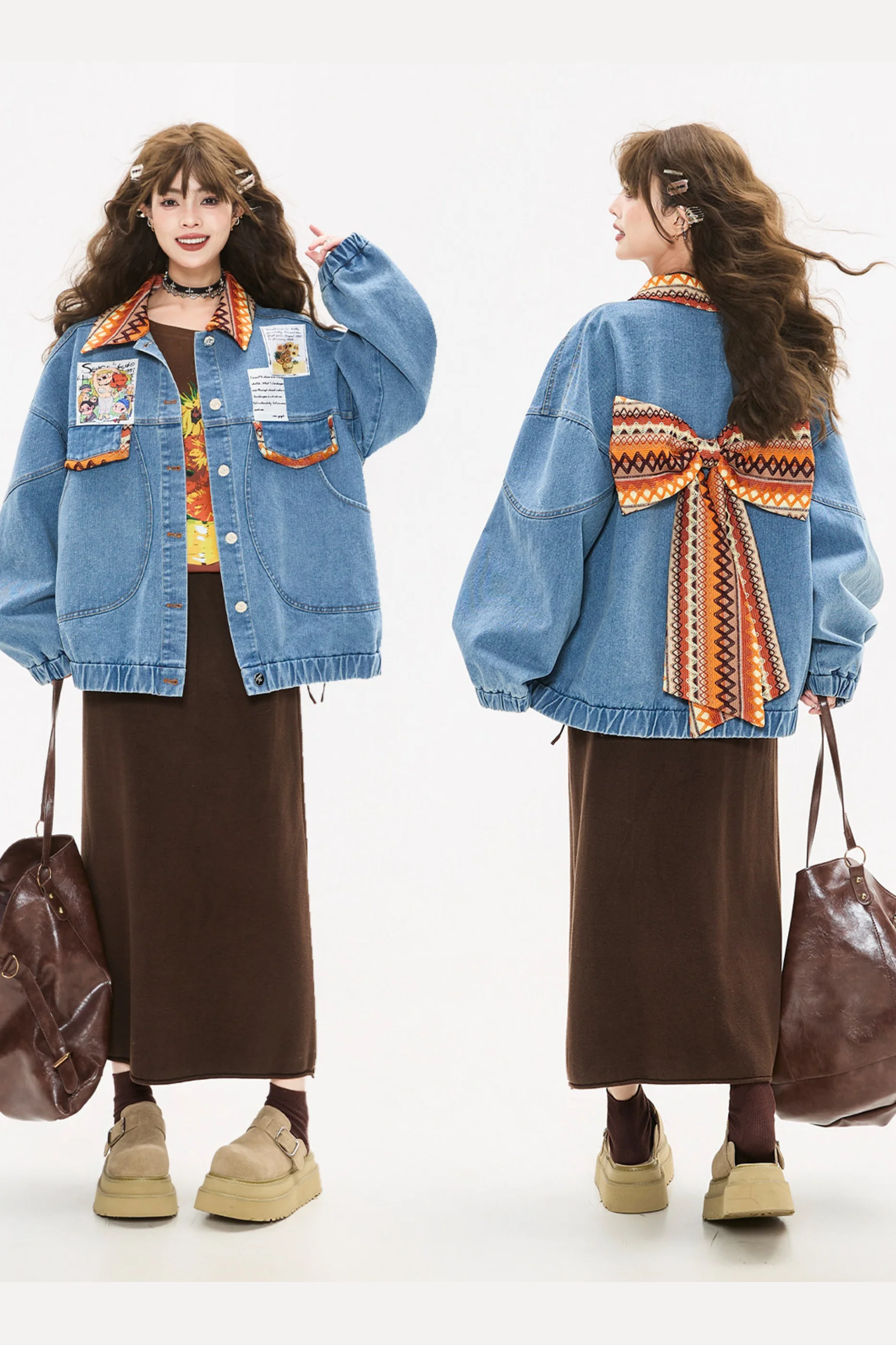 Back Ribbon Loose Denim Jacket - Image 13