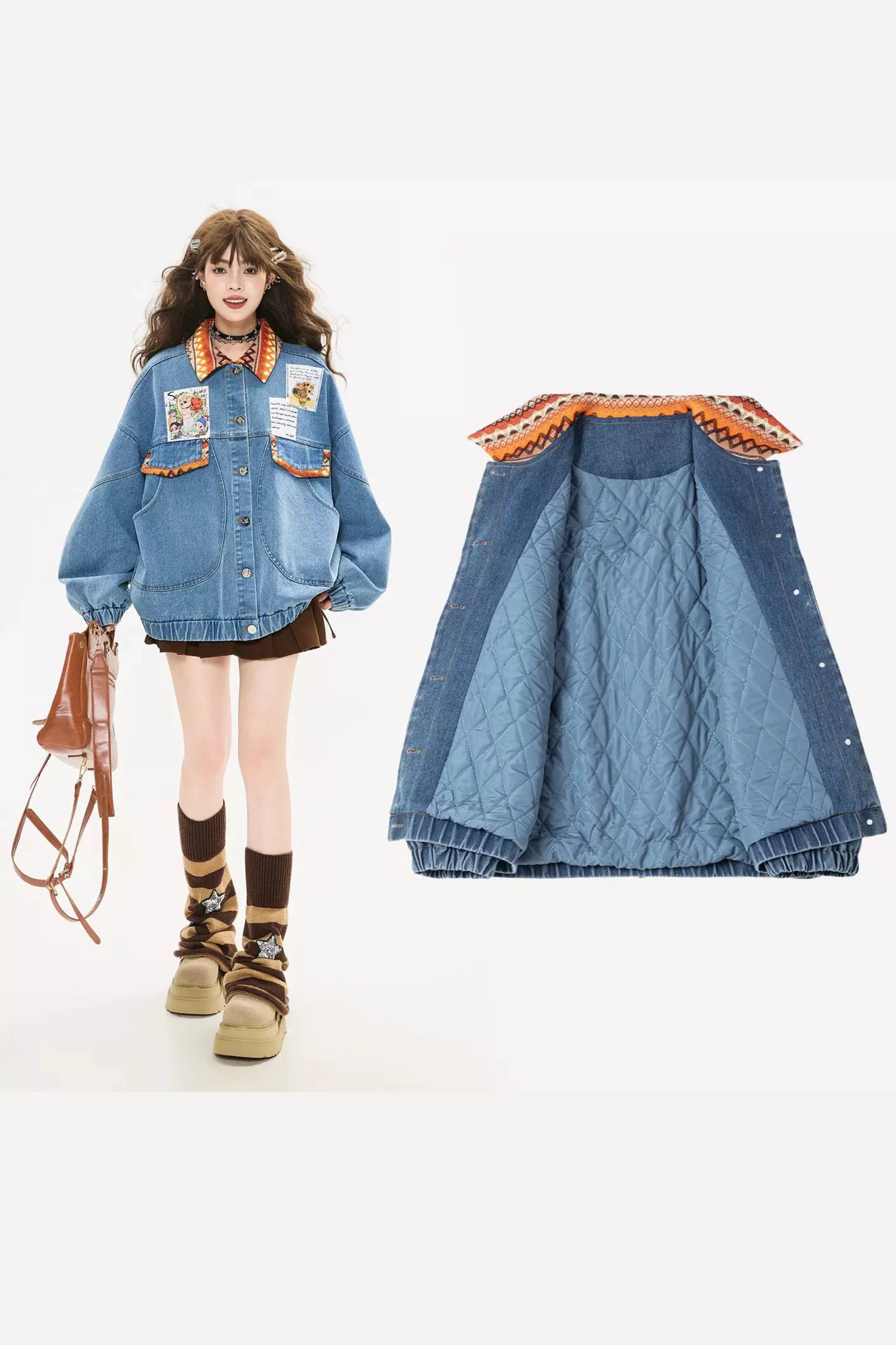 Back Ribbon Loose Denim Jacket - Image 15
