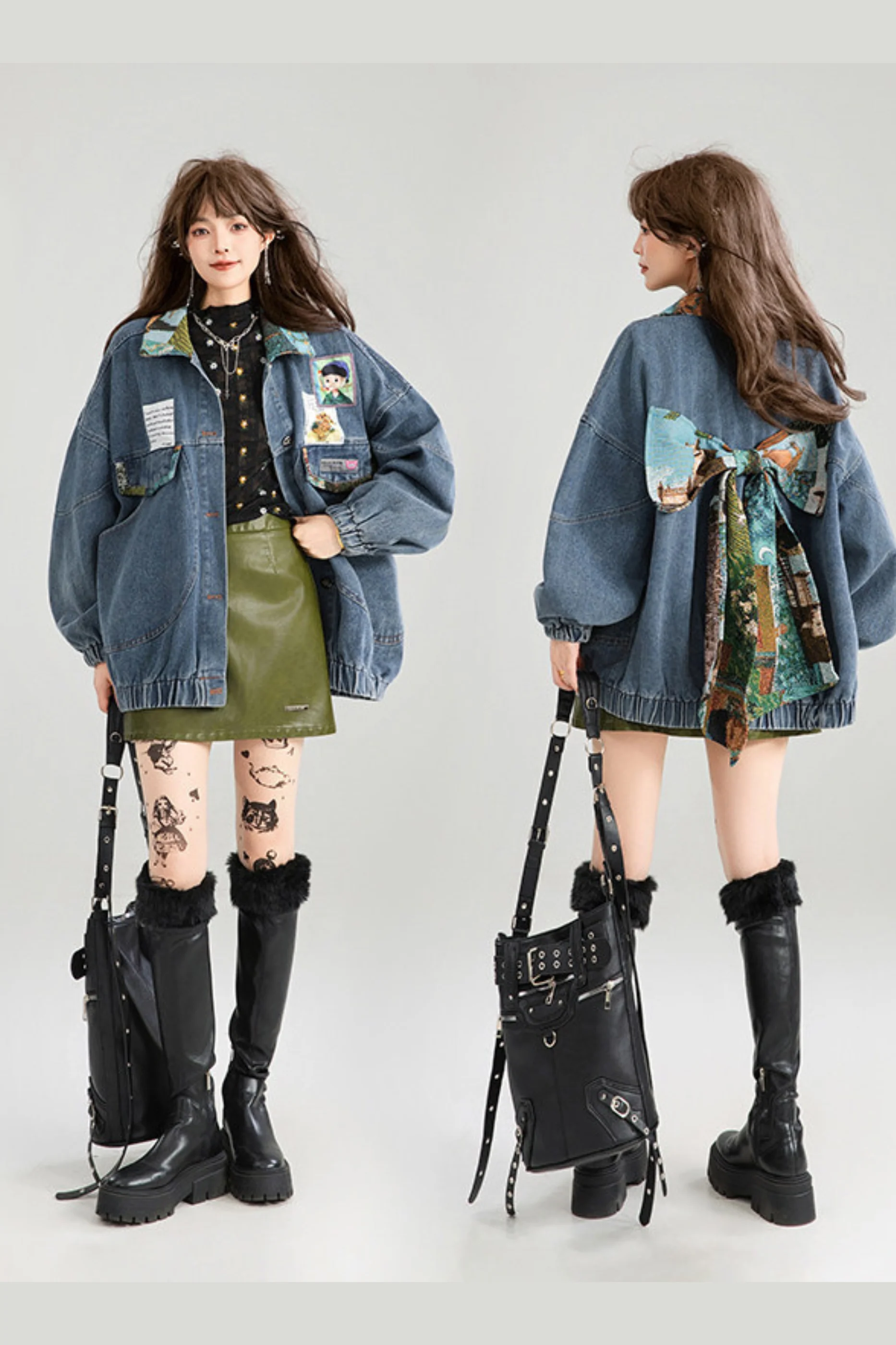 Back Ribbon Loose Denim Jacket - Image 18