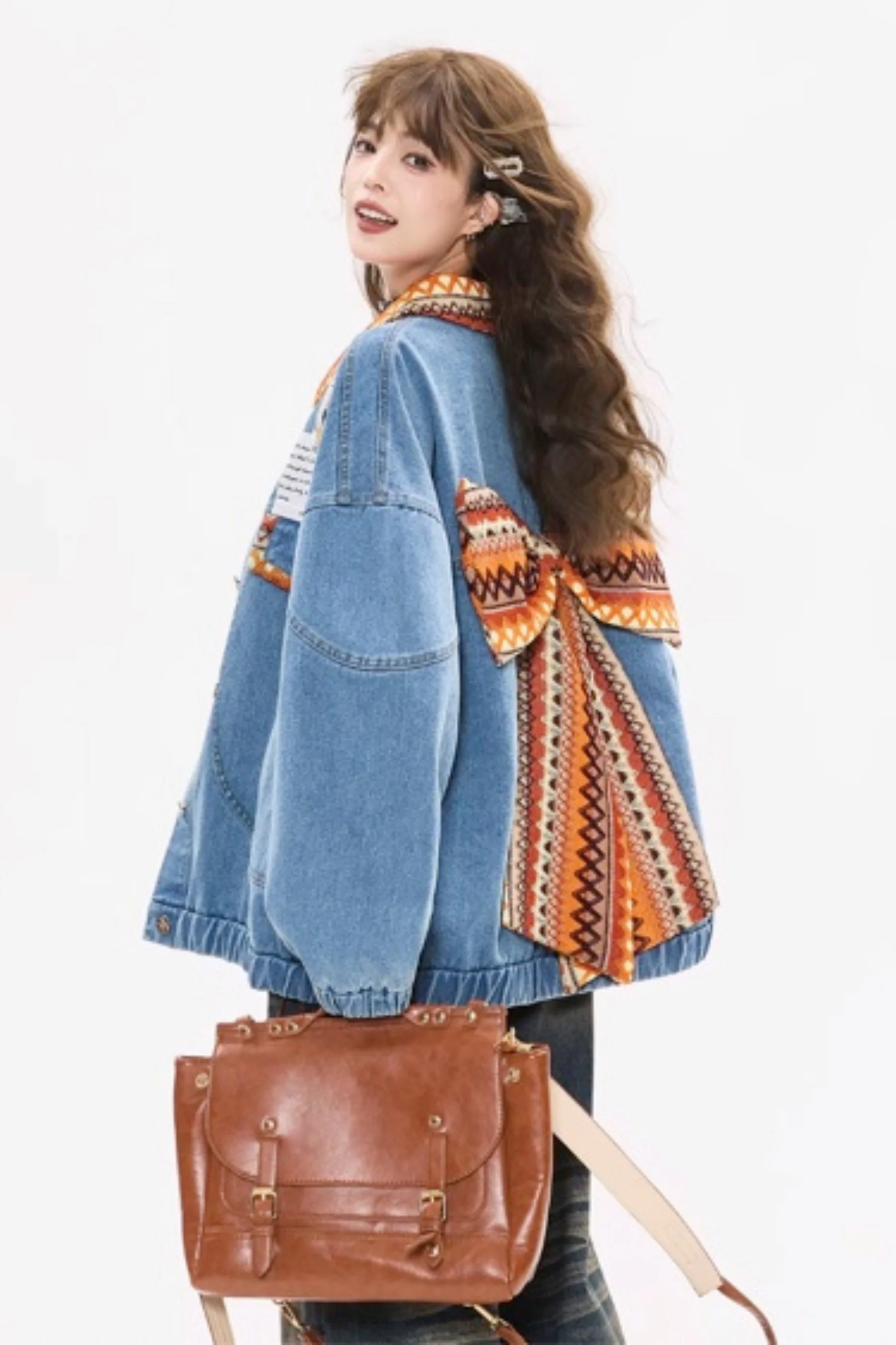 Back Ribbon Loose Denim Jacket - Image 3