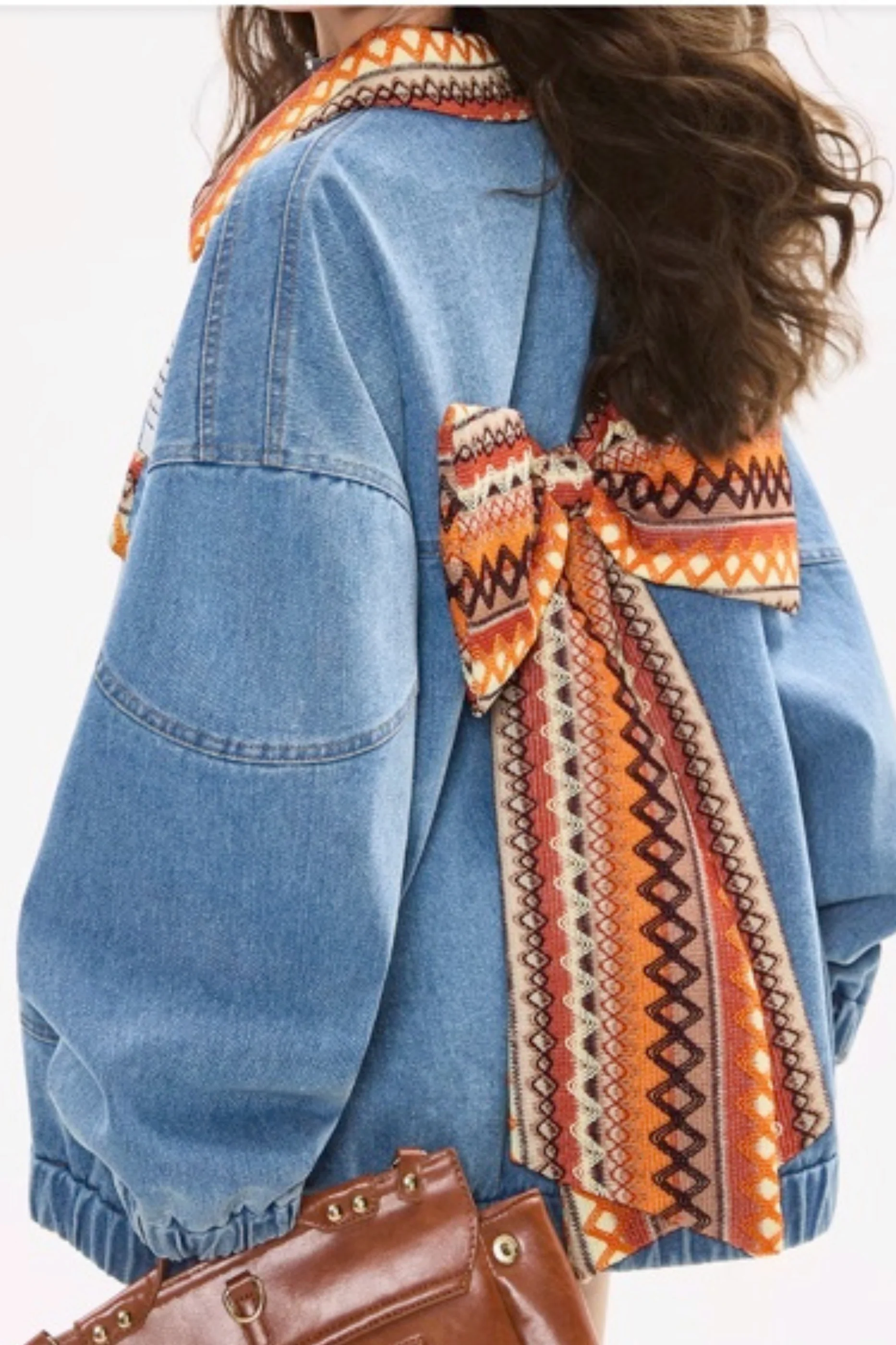Back Ribbon Loose Denim Jacket - Image 5