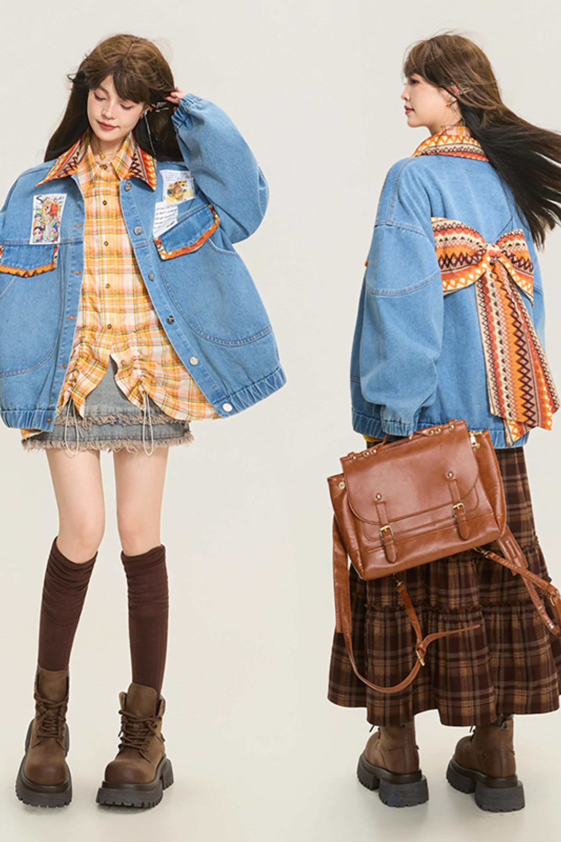 Back Ribbon Loose Denim Jacket - Image 6