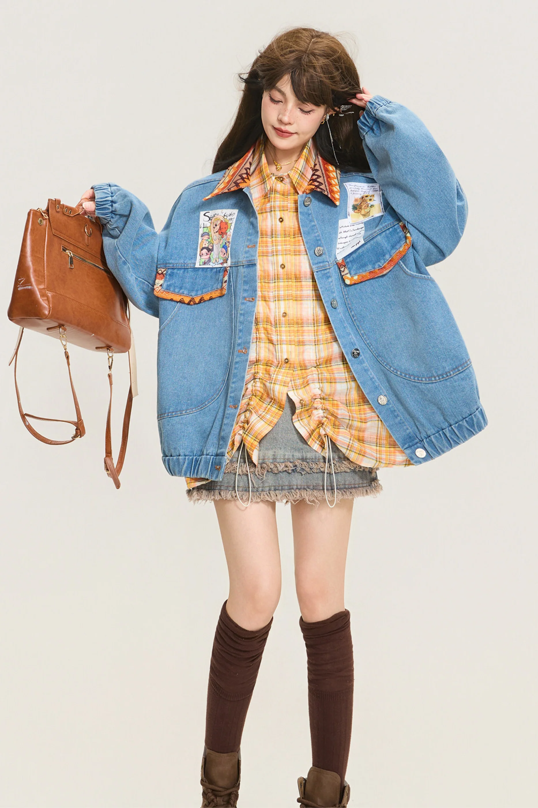 Back Ribbon Loose Denim Jacket - Image 7