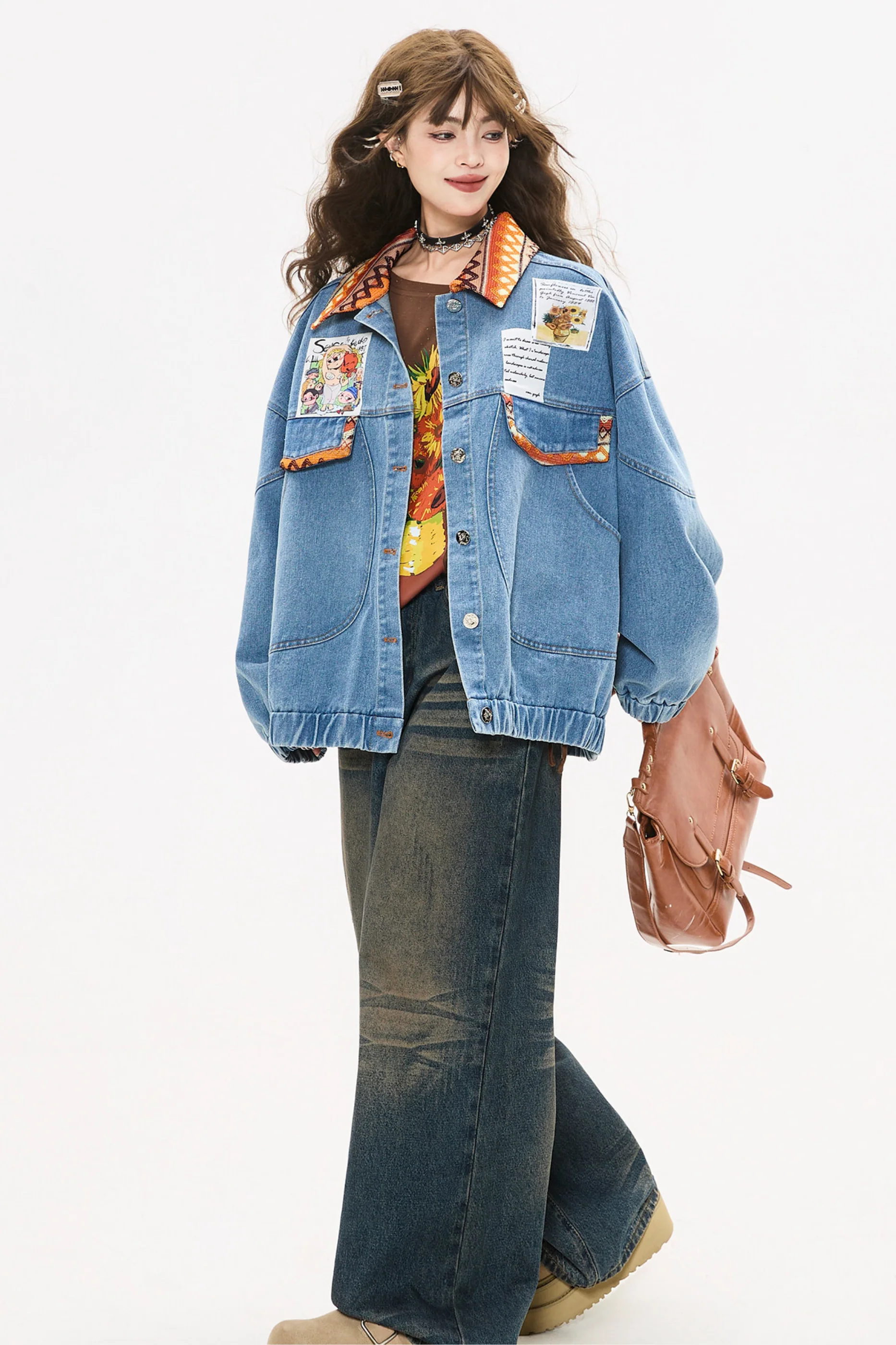 Back Ribbon Loose Denim Jacket - Image 10