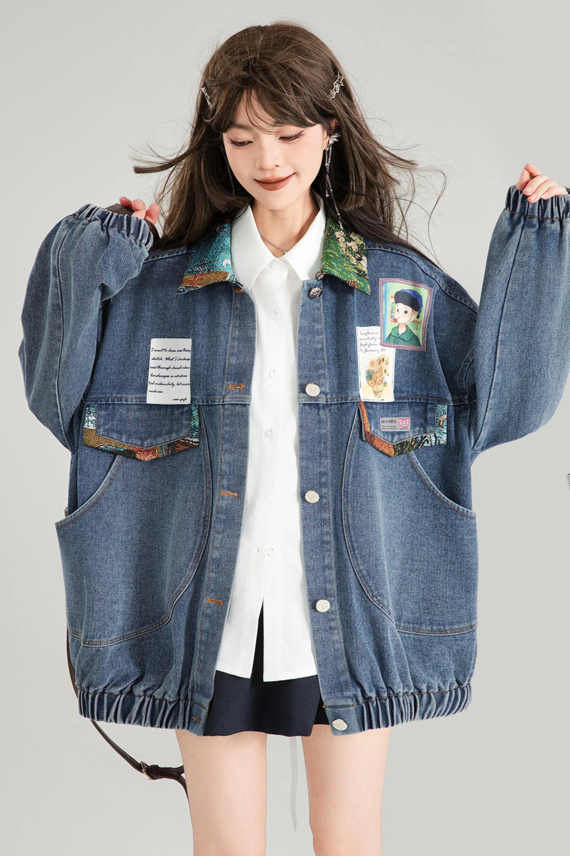 Back Ribbon Loose Denim Jacket - Image 11